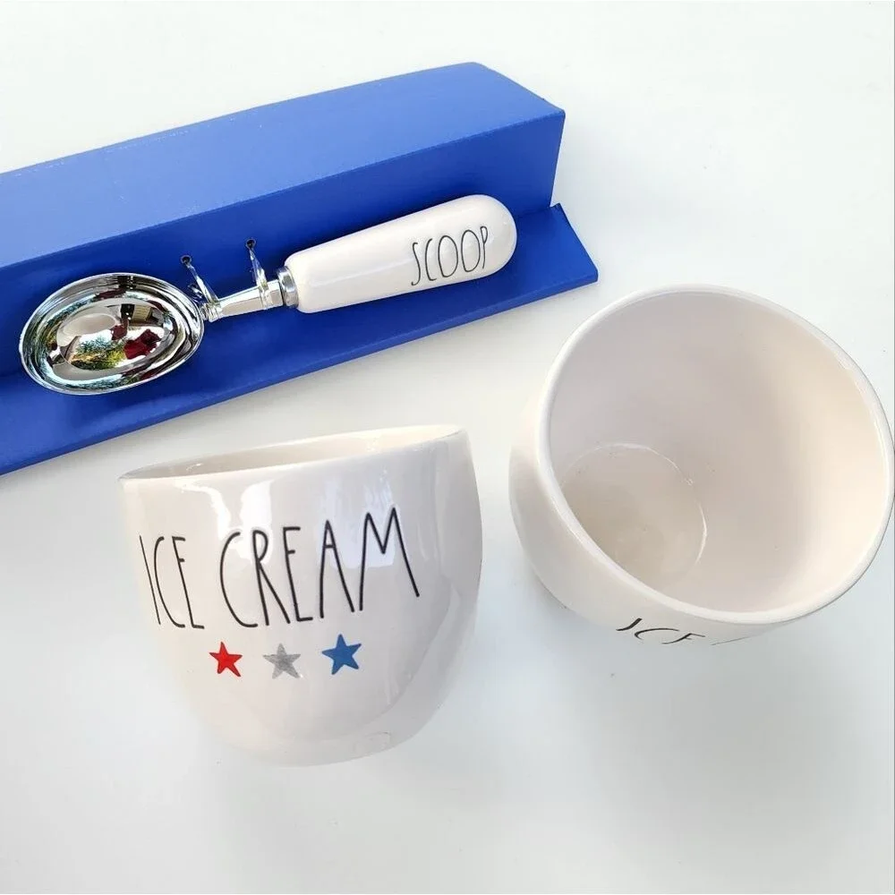 Rae Dunn Ice Cream Scoop And Two Ceramic Bowls Set‎ of Three pc